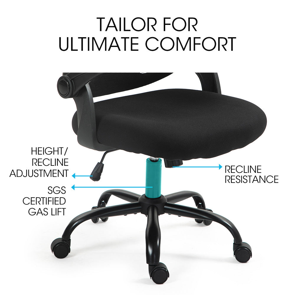 FORTIA Ergonomic Office Desk Chair, Coolmesh Fabric, Adjustable Recline, Black Mesh/Black Frame