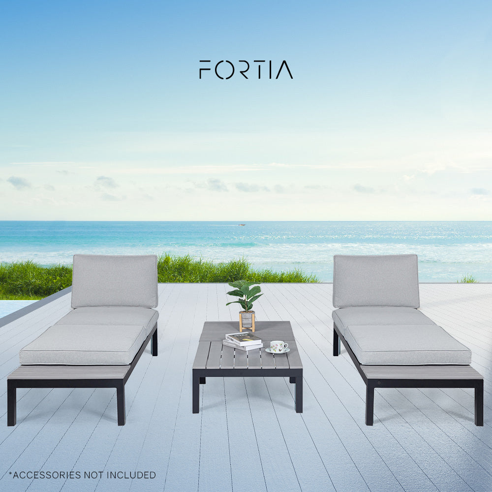 FORTIA 4 pc Outdoor Furniture Setting, 4 Seater Lounge, Chairs and Side Tables, for Outdoors Garden Patio