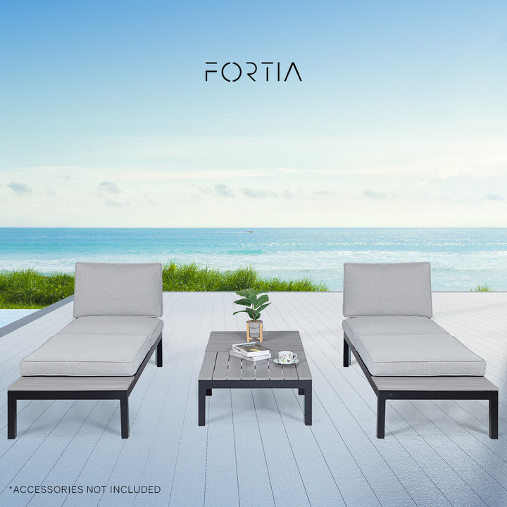 FORTIA 4 pc Outdoor Furniture Setting, 4 Seater Lounge, Chairs and Side Tables, for Outdoors Garden Patio