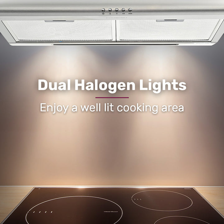 EUROCHEF 60cm Fixed Stainless Steel Rangehood, Quiet 3-Speed, 4-Layer Dishwashable Filters, Halogen Lights EFR60S