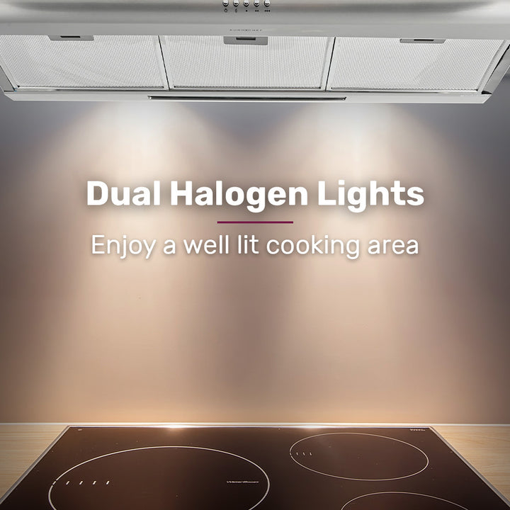 EUROCHEF 90cm Fixed Stainless Steel Rangehood, Quiet 3-Speed, 4-Layer Dishwashable Filters, Halogen Lights EFR90S