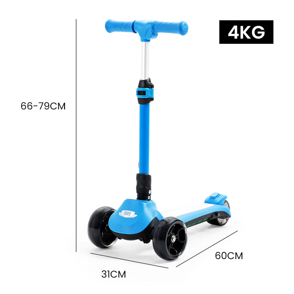 ROVO KIDS 3-Wheel Electric Scooter, Ages 3-8, Adjustable Height, Folding, Lithium Battery, Blue