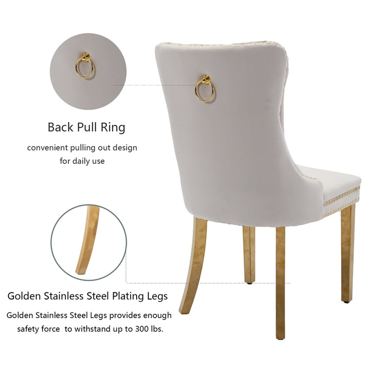 AADEN 2x Velvet Dining Chairs with Golden Metal Legs-Beige