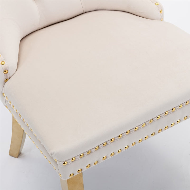 AADEN 2x Velvet Dining Chairs with Golden Metal Legs-Beige