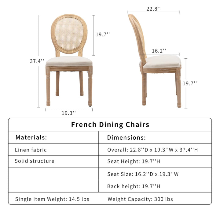 AADEN 2x Rattan Dining Chairs with Solid Wood Legs- Beige