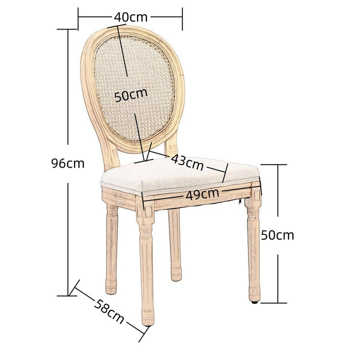 AADEN 2x Rattan Dining Chairs with Solid Wood Legs- Beige