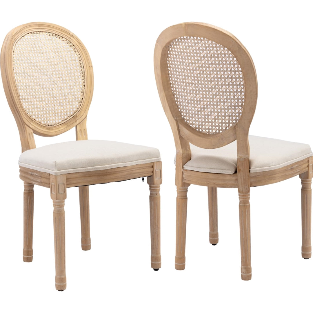 AADEN 2x Rattan Dining Chairs with Solid Wood Legs- Beige