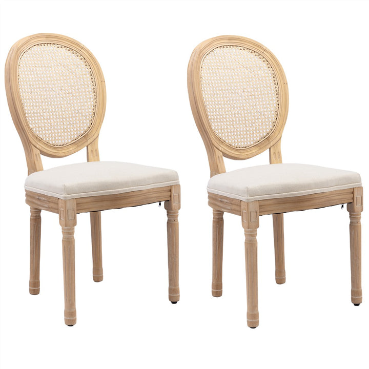 AADEN 8x Rattan Dining Chairs with Solid Wood Legs- Beige