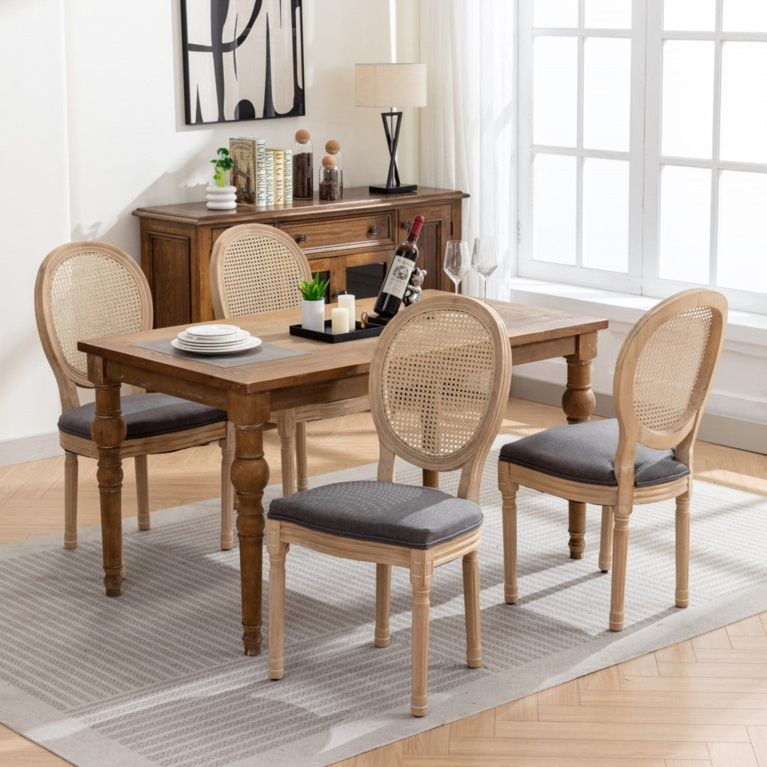 AADEN 2x Rattan Dining Chairs with Solid Wood Legs- Grey