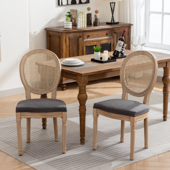 AADEN 4x Rattan Dining Chairs with Solid Wood Legs- Grey