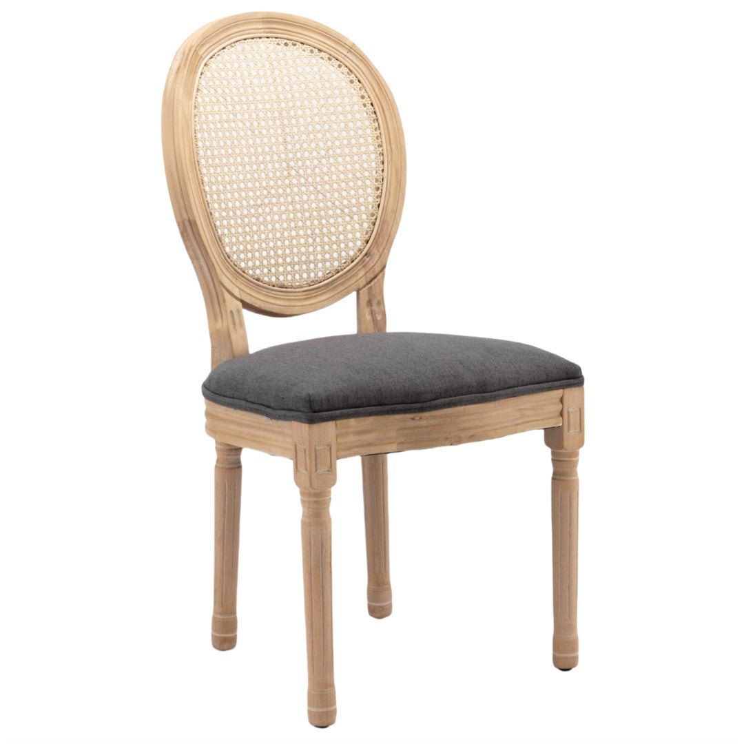 AADEN 8x Rattan Dining Chairs with Solid Wood Legs- Grey