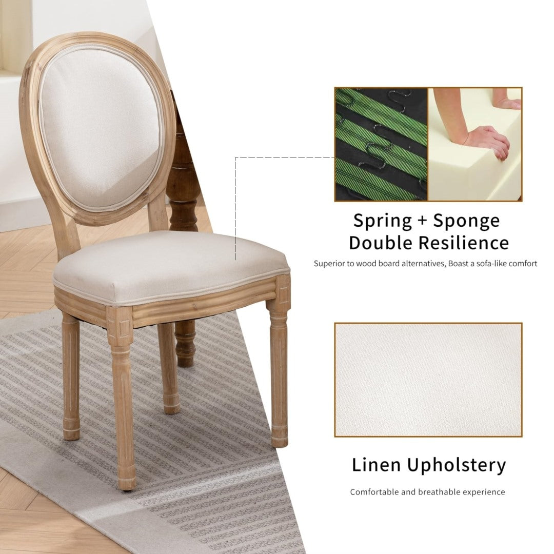 AADEN 2x Linen Dining Chairs with Solid Wood Legs- Beige