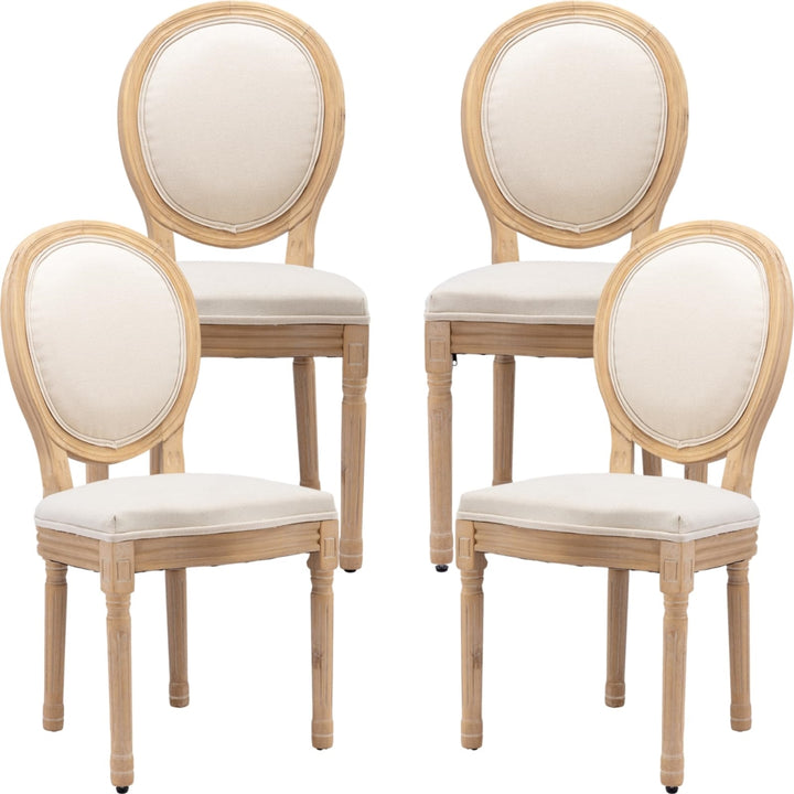 AADEN 4x Linen Dining Chairs with Solid Wood Legs- Beige