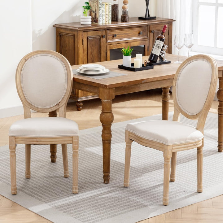 AADEN 4x Linen Dining Chairs with Solid Wood Legs- Beige