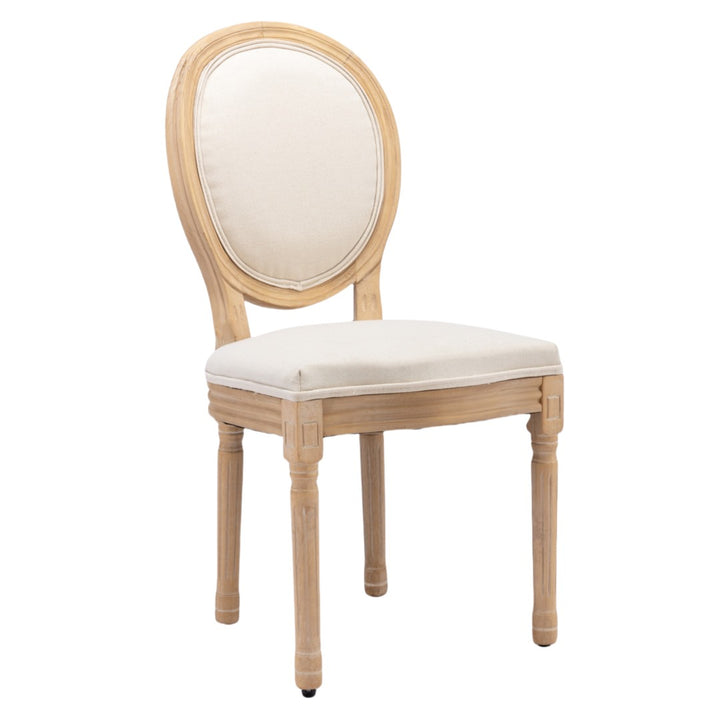 AADEN 4x Linen Dining Chairs with Solid Wood Legs- Beige