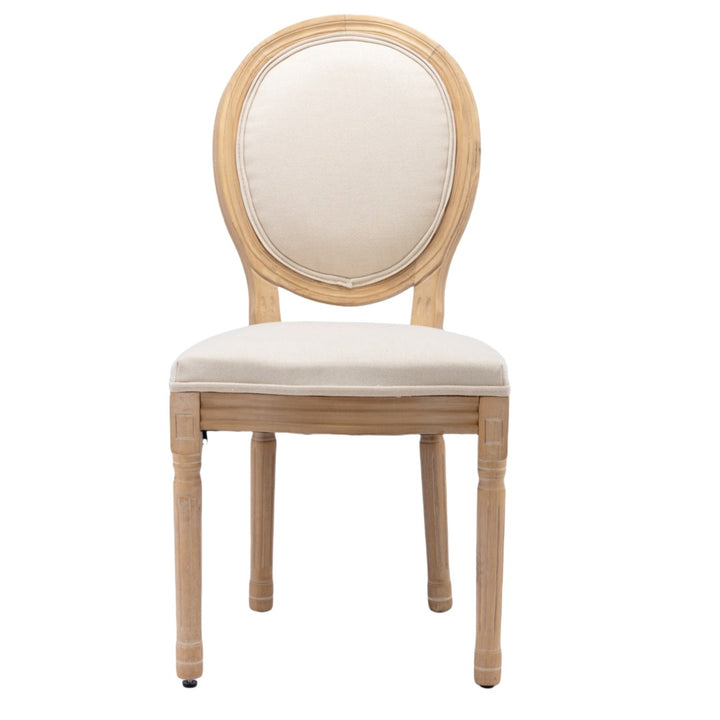 AADEN 4x Linen Dining Chairs with Solid Wood Legs- Beige