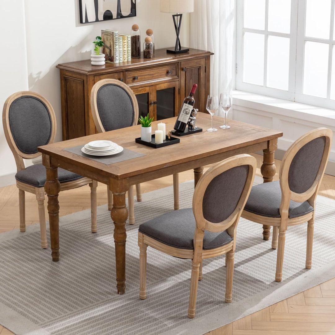 AADEN 2x Linen Dining Chairs with Solid Wood Legs- Grey