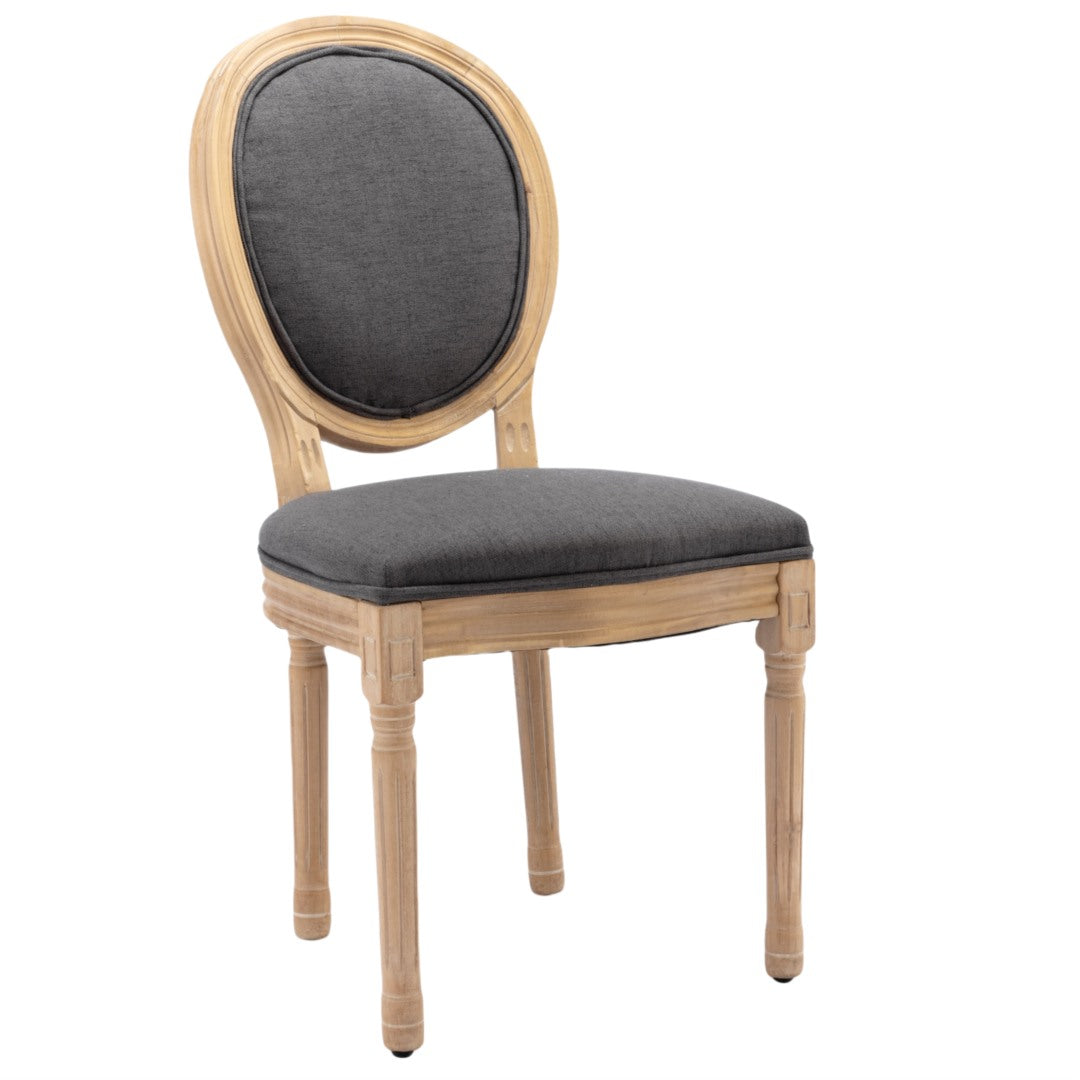 AADEN 4x Linen Dining Chairs with Solid Wood Legs- Grey