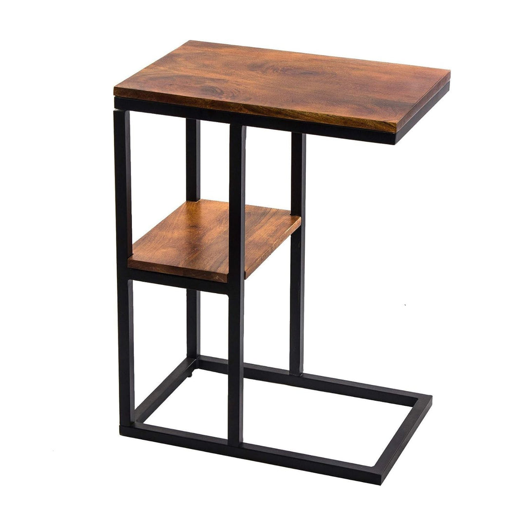 EKKIO C-Shaped 2-tier End Table with Anti Slip Base (Walnut)