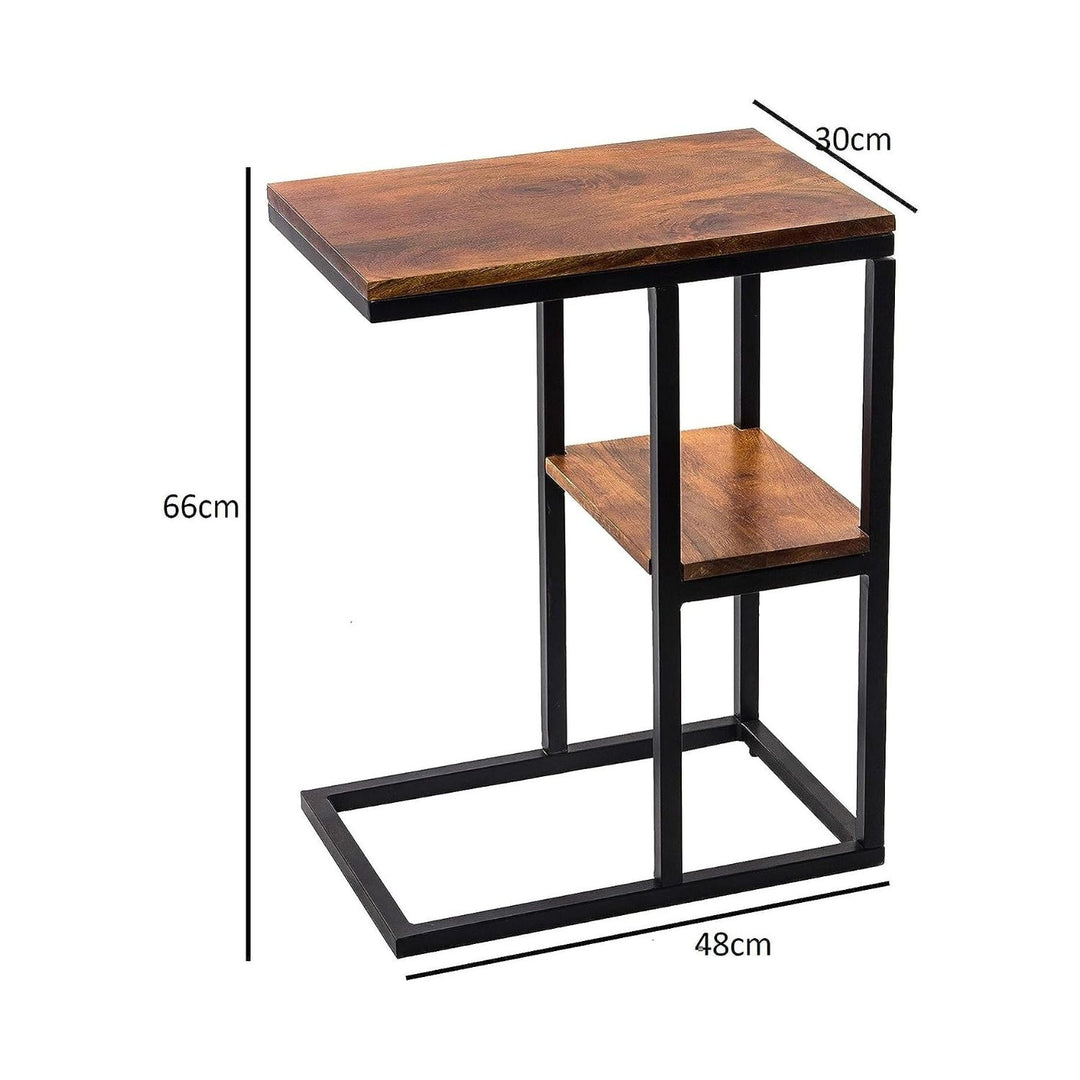 EKKIO C-Shaped 2-tier End Table with Anti Slip Base (Walnut)