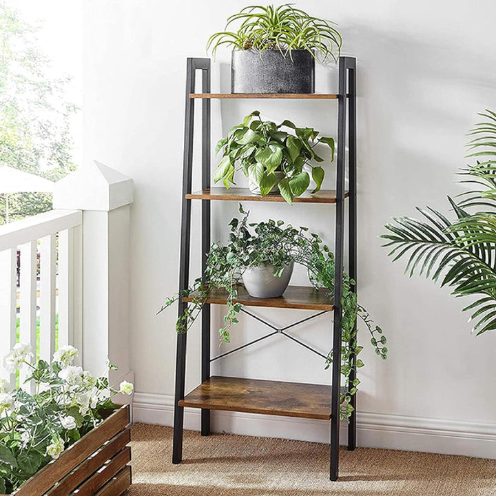 EKKIO 4-Tiers Metal Wood Ladder Shelf