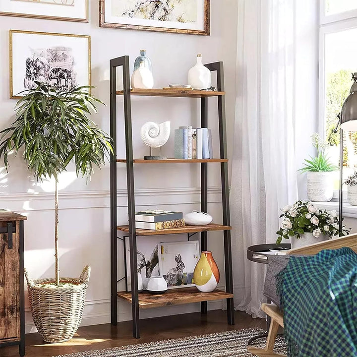 EKKIO 4-Tiers Metal Wood Ladder Shelf