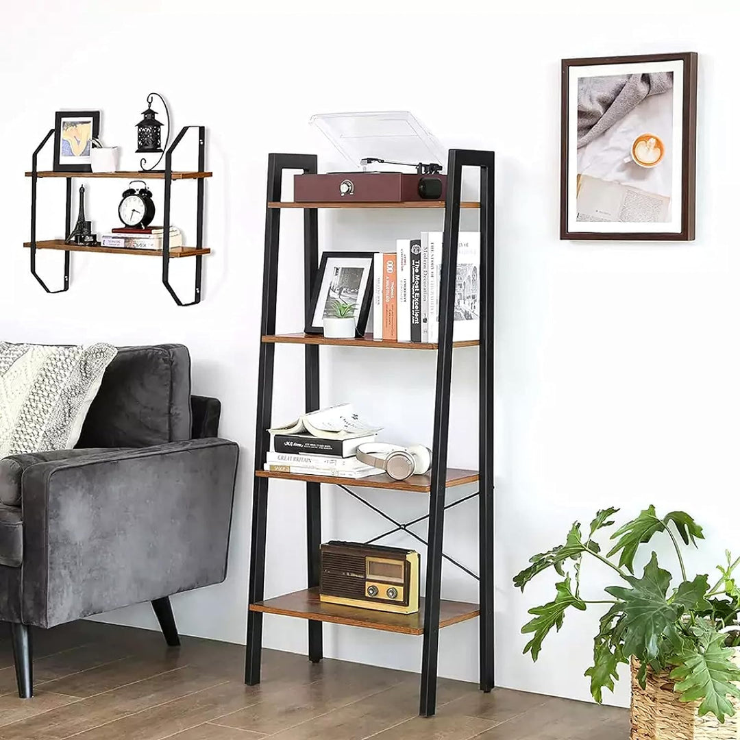 EKKIO 4-Tiers Metal Wood Ladder Shelf