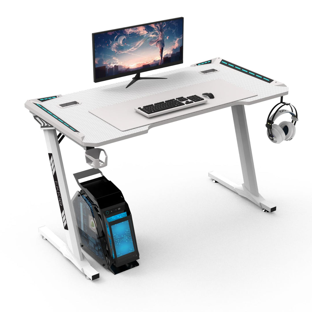 EKKIO RGB Gaming Desk Z Shape White 140cm