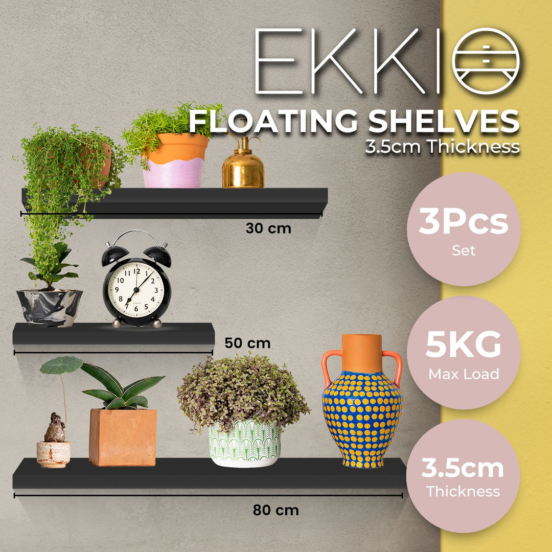 Ekkio Floating Shelf Set of 3 Black