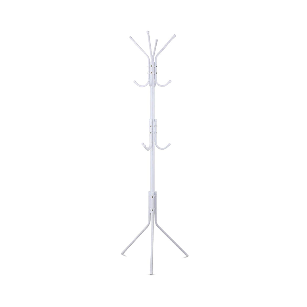 EKKIO 12 Hook Metal Coat Rack Stand with 3-Tier Hat Hanger (White)