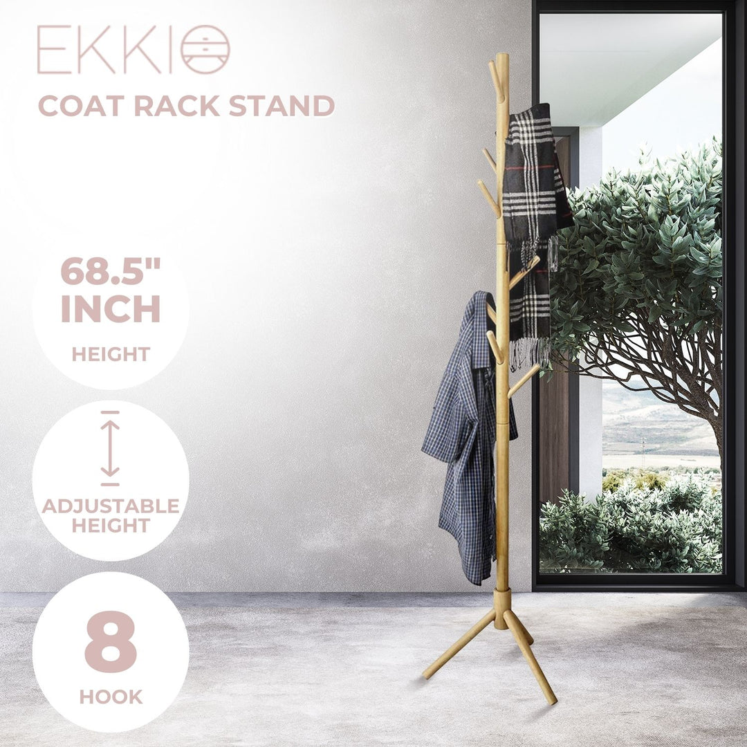 EKKIO 8 Hook Wood Coat Rack Stand (Wooden)