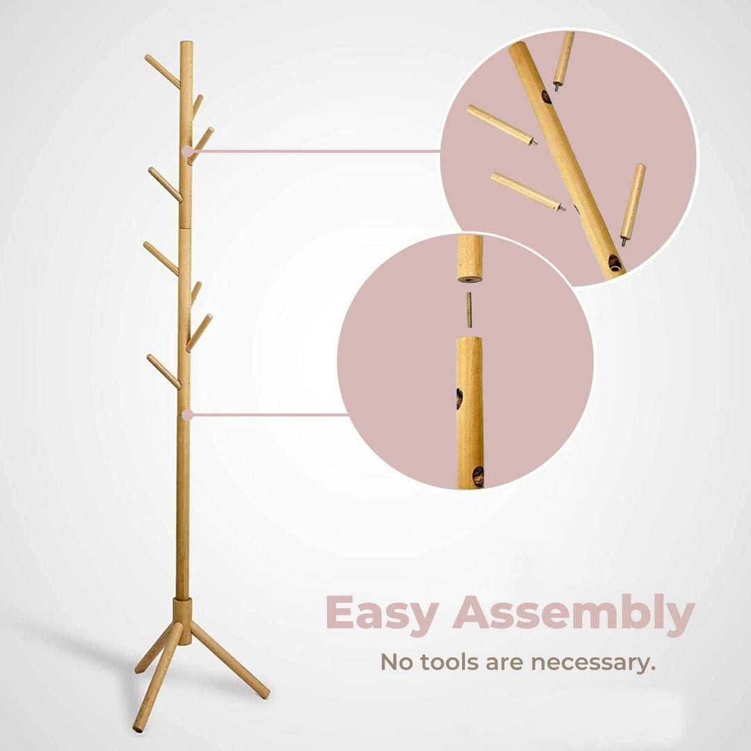 EKKIO 8 Hook Wood Coat Rack Stand (Wooden)