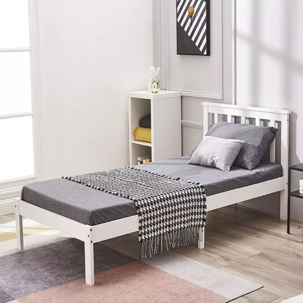 EKKIO Single Wooden Bed Frame (White)