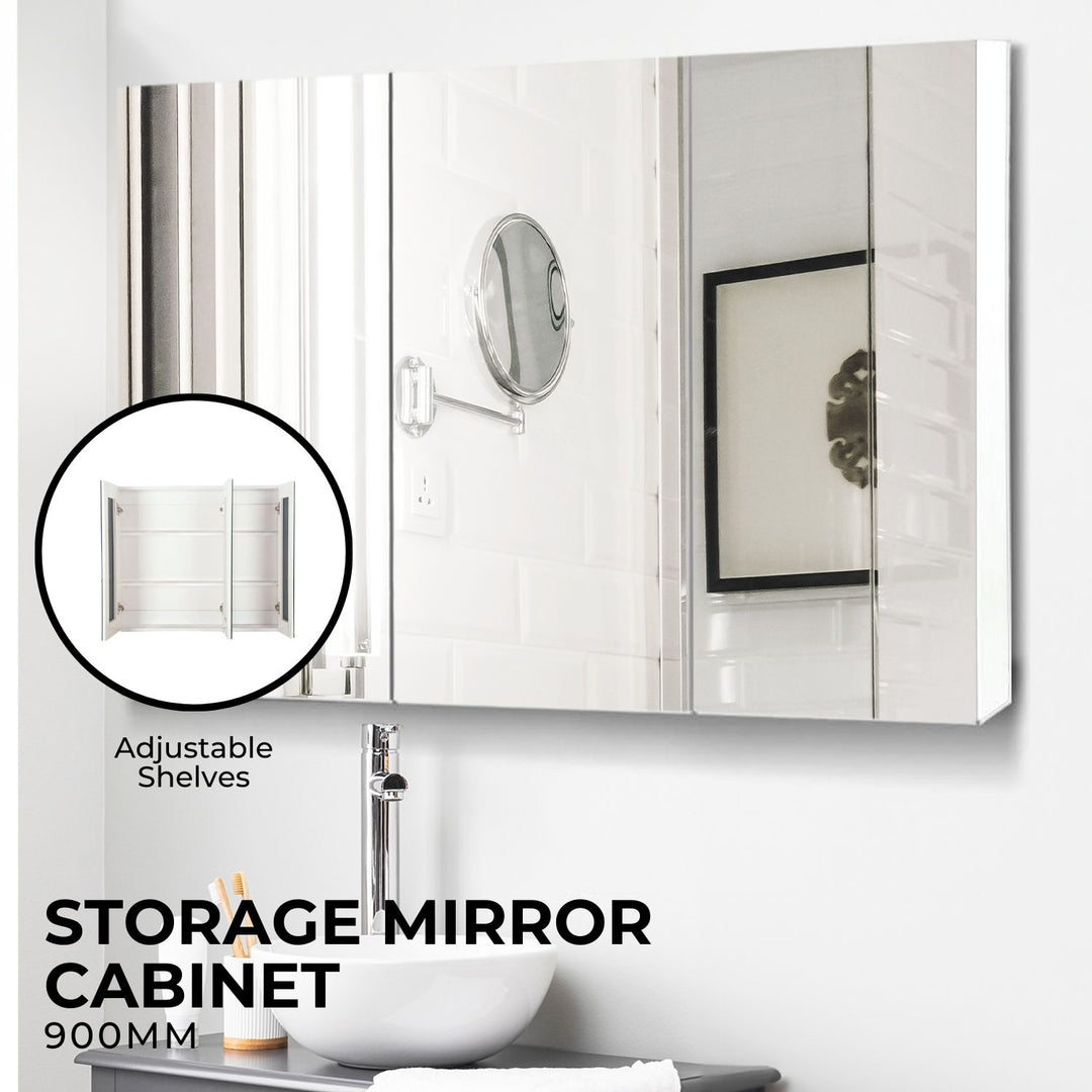 EKKIO Bathroom Vanity Mirror with Triple Door Storage Cabinet (White)