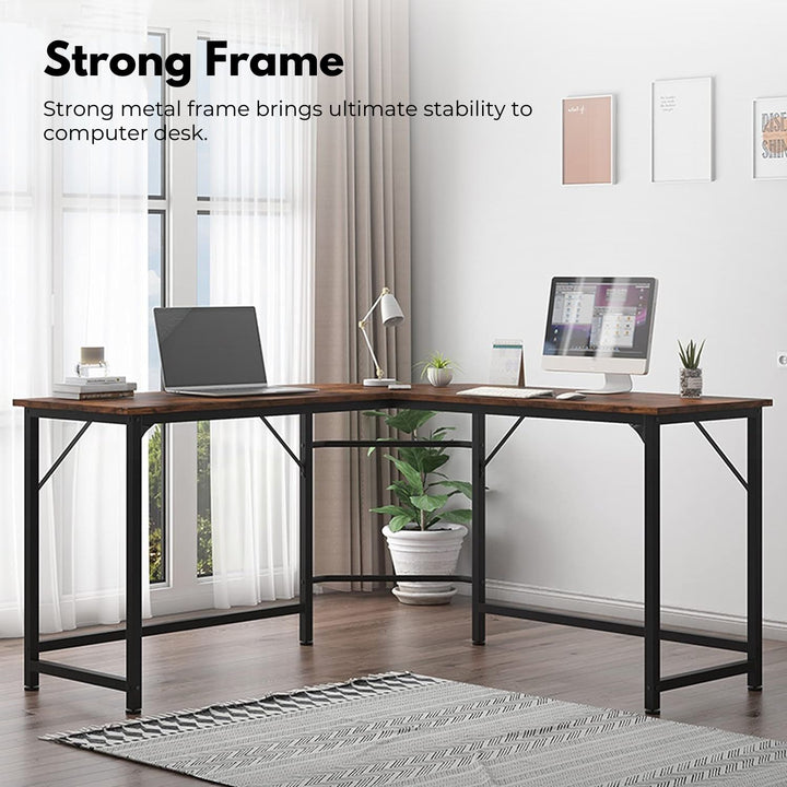 EKKIO L-Shaped Corner Computer Desk with CPU Stand (Brown)