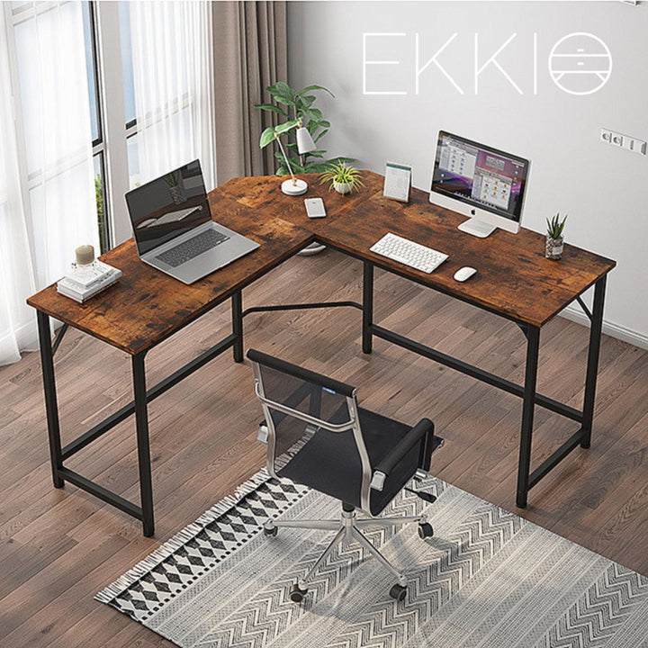 EKKIO L-Shaped Corner Computer Desk with CPU Stand (Brown)