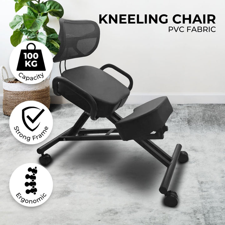 EKKIO Adjustable Ergonomic Office Kneeling Chair with Backrest (Black)