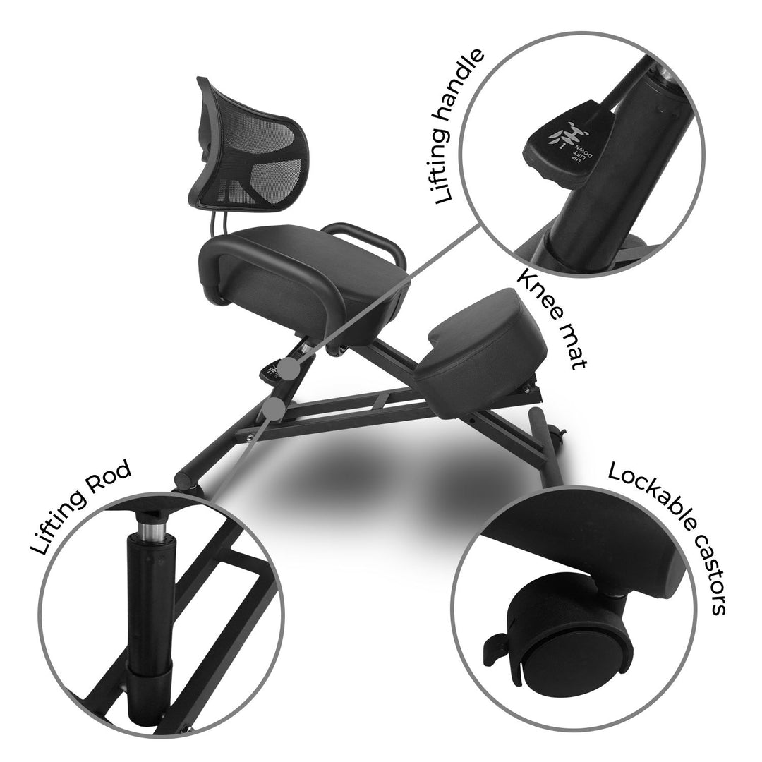 EKKIO Adjustable Ergonomic Office Kneeling Chair with Backrest (Black)