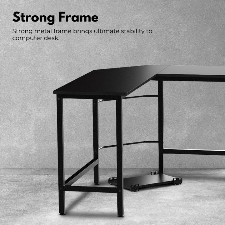 EKKIO L-Shaped Corner Computer Desk with CPU Stand (Black)