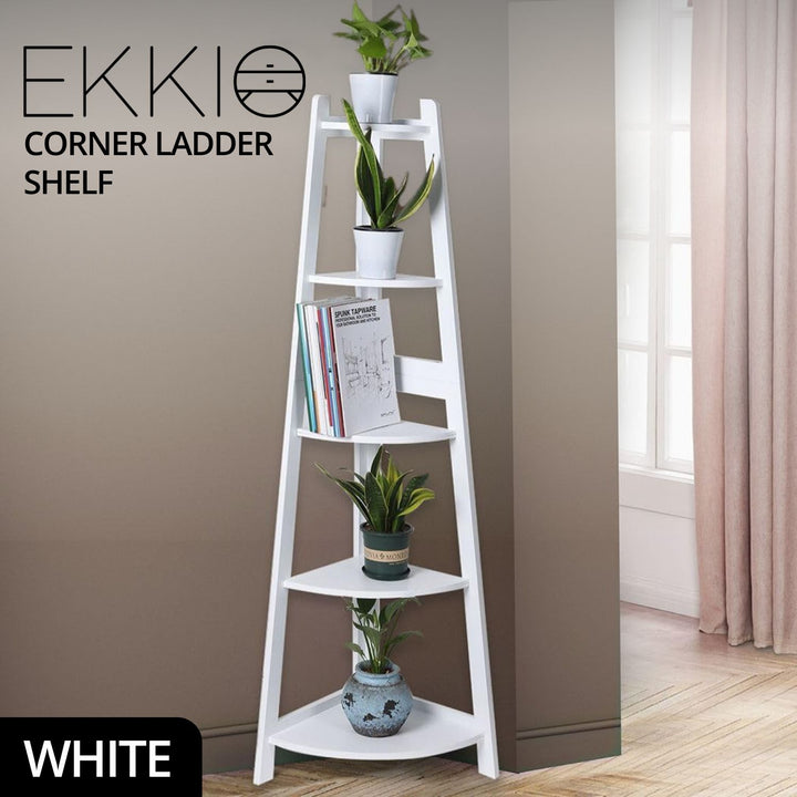 EKKIO 5 Tier Corner Ladder Shelf (White)