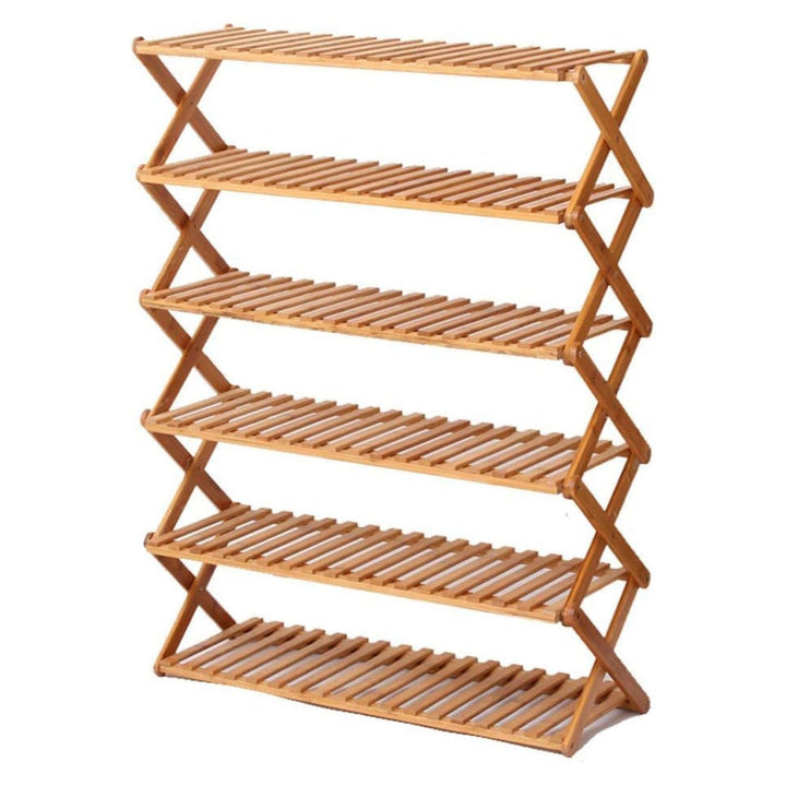 Ekkio Eco-Friendly & Non-Toxic Sturdy 6 Tier Foldable Bamboo Shoe Rack Brown