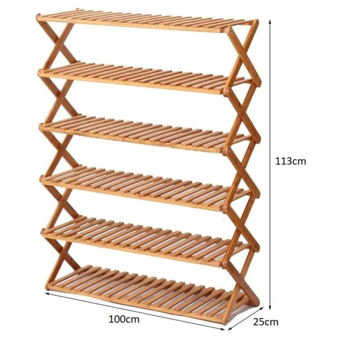 Ekkio Eco-Friendly & Non-Toxic Sturdy 6 Tier Foldable Bamboo Shoe Rack Brown