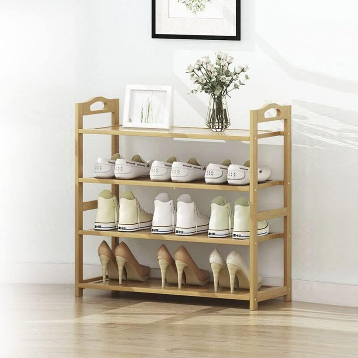 EKKIO 4 Tier Bamboo Shoe Rack Storage Organizer Stand Shelves