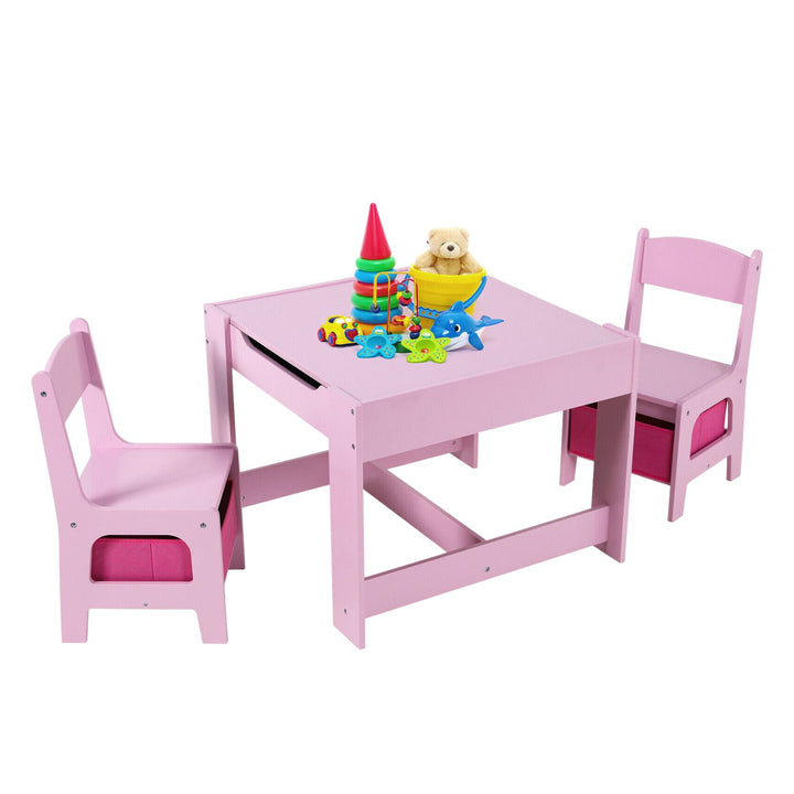 EKKIO 3PCS Kids Table and Chairs Set with Black Chalkboard (Pink)