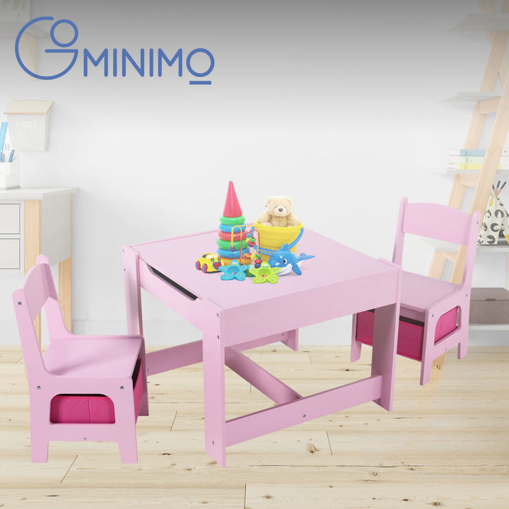 EKKIO 3PCS Kids Table and Chairs Set with Black Chalkboard (Pink)