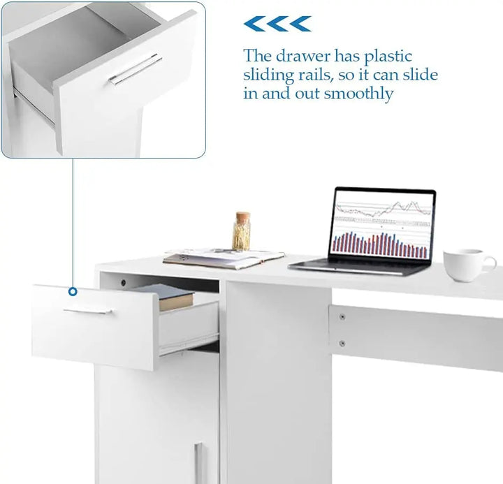 EKKIO Office Computer Desk with 1 Drawer (White)