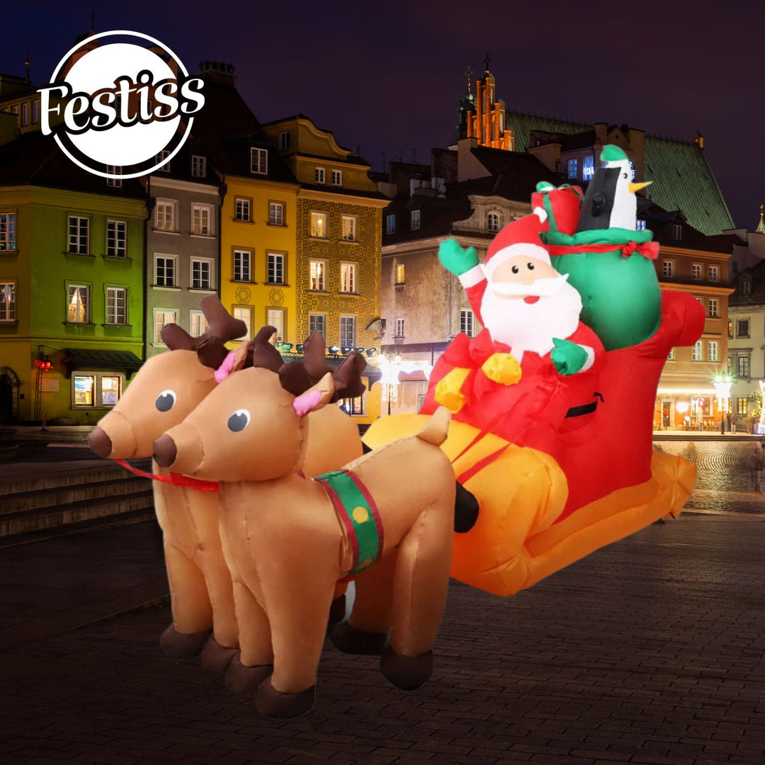 Festiss 2.2m Santa and Reindeer Christmas Inflatable with LED