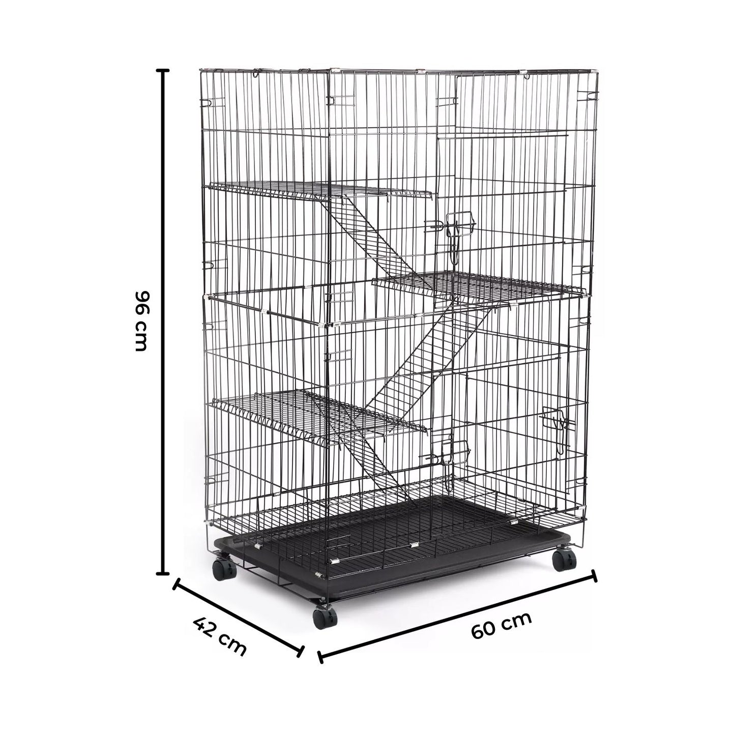 FLOOFI Three-Level Pet Rabbit Bird Cage with Hammock (Black)