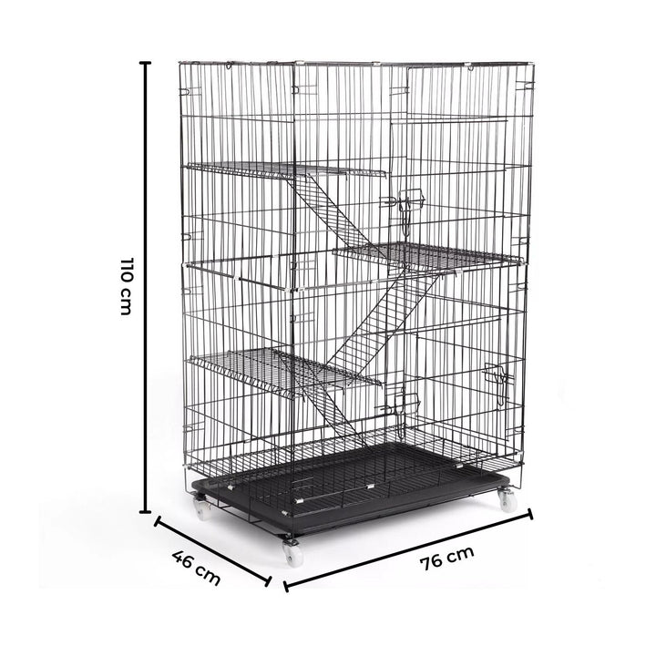 FLOOFI Four-Level Pet Rabbit Bird Cage with Hammock (Black)