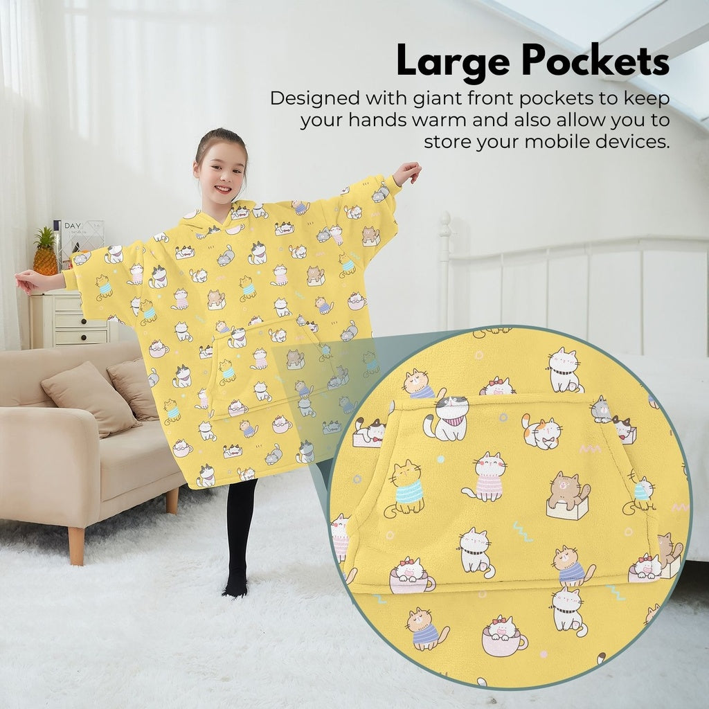 GOMINIMO Hoodie Blanket (Kids Cat yellow)